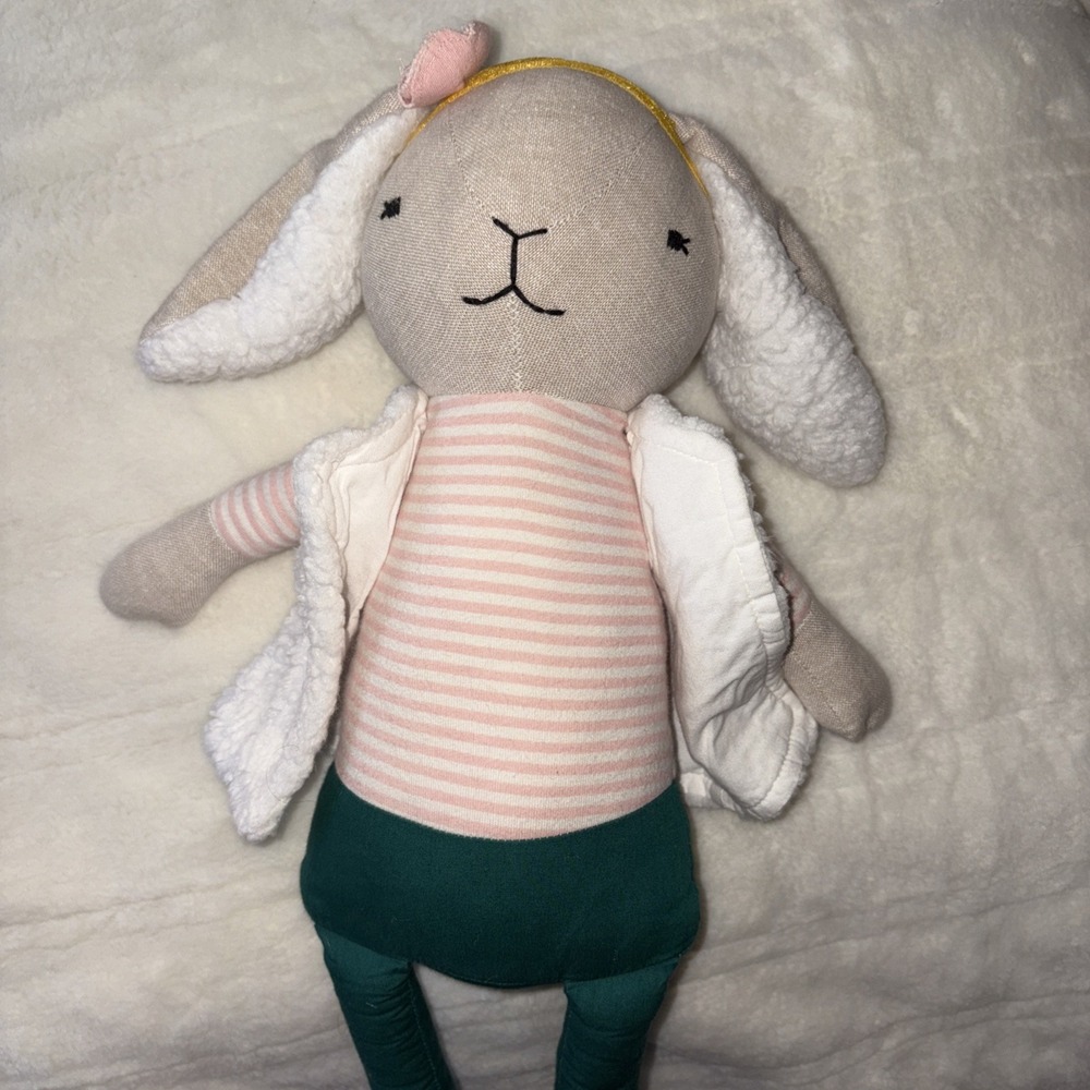 Pillowfort Bunny Rabbit Plush 18" Stuffed‎ Animal Vest Pink Stripe Floppy Ears